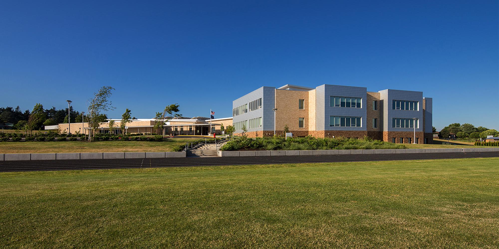 Parkrose Middle School track with school in the background